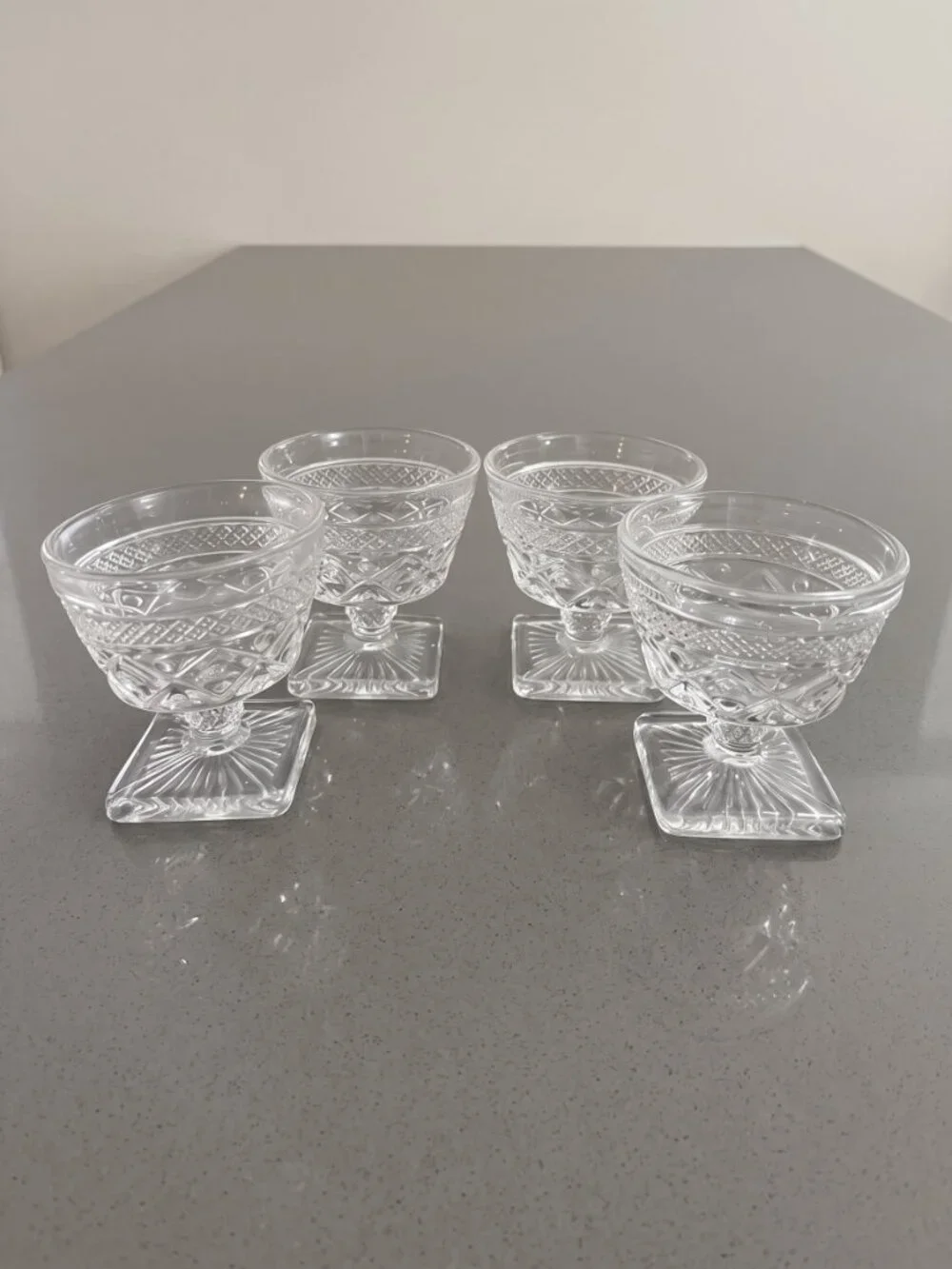 Imperial Glass Cape Cod Clear Footed Sherbet Bowls Set of 4 Square Base Dessert
